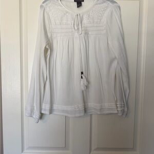 Chelsea & Theodore White Peasant Blouse with Pintuck & Tassel
